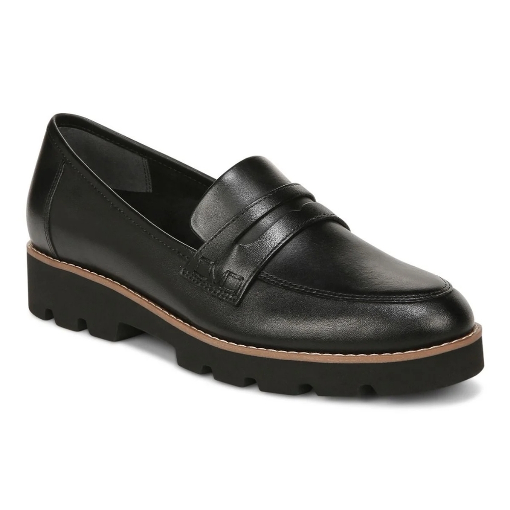 NIB Vionic Cheryl II Loafers Size 10 Black Leather Lug Sole Comfort Slip On